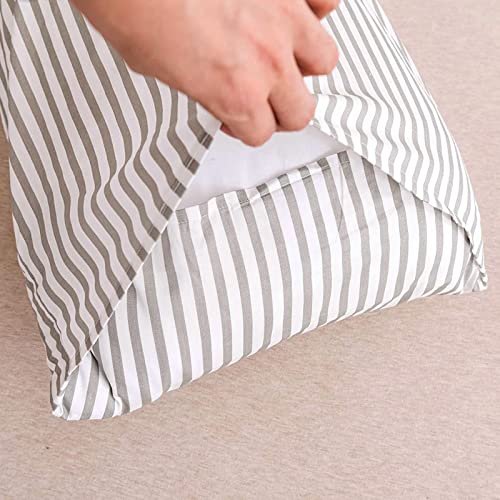 Jellymoni 100% Natural Cotton Striped Standard Pillowcases Set, 2 Pack White And Grey Stripes Pattern Printed Pillow Covers With Envelope Closure(Pillows Are Not Included) #TOP2