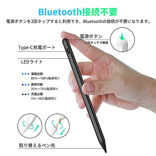 【2024年新登場 20分急速充電】 AiSFUL タッチペン iPad対応 極細 超高感度 急速充電 apple pencil スタイラスペン ipad ペンシル 誤作動防止/自動オフ/磁気吸着機能対応 イラスト ゲーム 2018年以降iPad/iPad Pro/iPad air/iPad mini/iPad 第9世代/第10世代対応 USB充電式 【筆圧感知非対応】