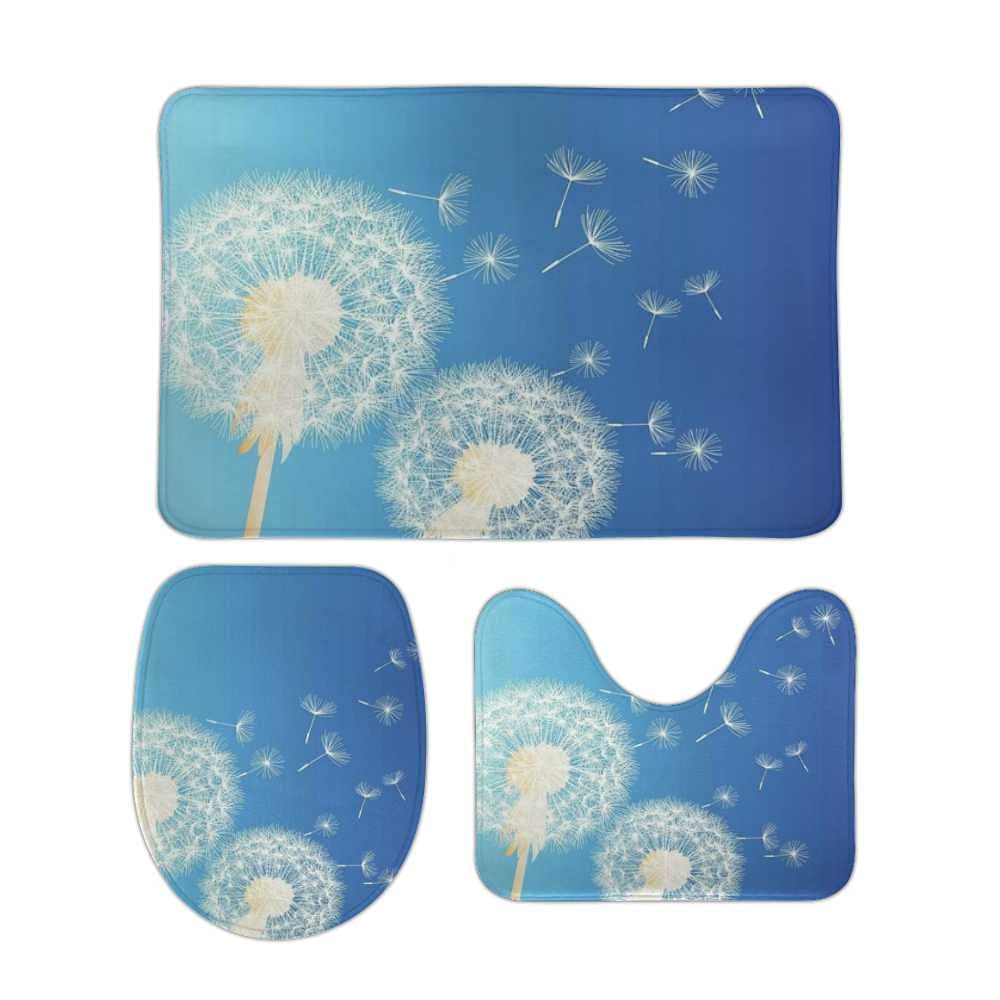 Tapis de salle de bain bleu lot de 3 en mousse polaire antidérapante