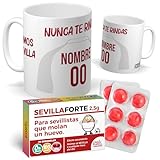 mundohuevo Taza Personalizada Sevilla | Tazas de Desayuno Fútbol + Caramelos de Futbol | Regalo Original para Verdaderos Sevillistas| Cosas de Fútbol para Niños (Sevilla F.C.)