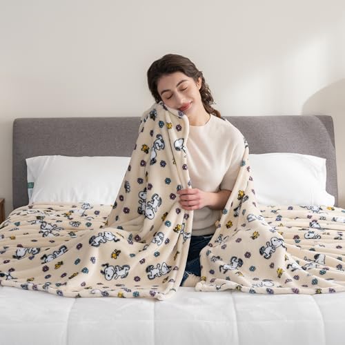 Image of Berkshire Blanket Peanuts VelvetLoft Cute Character Snoopy Plush Blanket,Peanuts Woodstock Snoopy Spring Frolic Large Canvas,King 90 in x 108 in (Official Peanuts Product)
