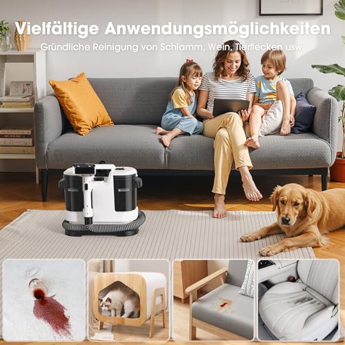 Welsauber Waschsauger Nasssauger 450W Teppichreiniger mit 13500Pa Saugkraft, Polsterreiniger Gerät Fleckenreiniger mit großem Tank & langem Kabel für Teppich, Sofa, Polster, Treppen, Auto, Vorleger