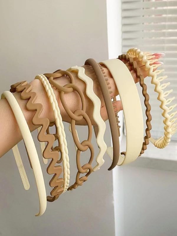 HONEY ACCESSORIES Women 9Pcs Plastic Teeth Hairband Teeth Comb Headbands Matte Hair Bands Non Slip Solid Color Hair Accessories (Lite Brown)-picture-23