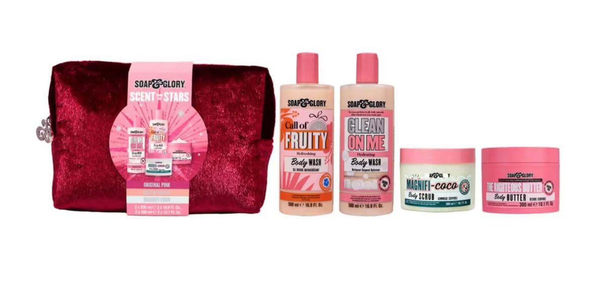 Soap and Body Glory Scent From The Stars - Set regalo da 4 pezzi con borsa per il bagno, scrub e burro, set regalo con stella rosa