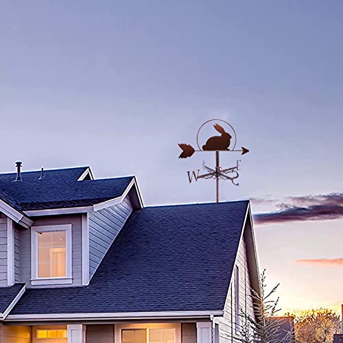 Varaka Cast Iron Rabbit Weathervane With Roof Mount Weather Vane Garden Metal Decorations Wind Direction Indicator For Outdoor Roof Farm Yard #TOP6