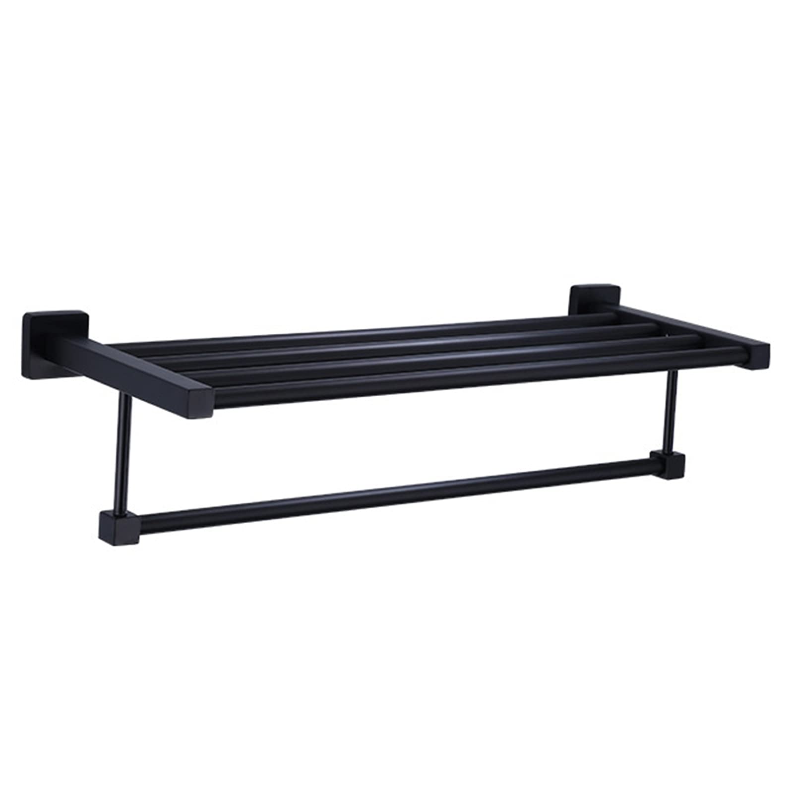 LMYSXAOZ Black Double Layer Towel Shelf, Wall Mounted Stainless Steel Rack Holder for Bathroom Hardware and Kitchen, 40cm-80cm, Toilet Balcony Storage Shelves (Size : 60cm)