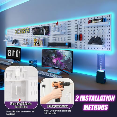 Easyhomie Tablica wtykowa zestaw 4 paneli wtykowych (42 x 30 cm) + 20 akcesoriów do przechowywania pomieszczeń, organizacji i dekoracji, dowolne połączenie i łatwa instalacja (biała)