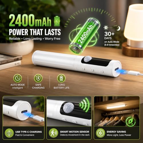 Image of Gesto 40CM Rechargeable Motion Sensor LED Light for Wardrobe, Cabinet, Kitchen, Under Stairs & Shelf, 2400mAh Closet Light, 3 Color Modes, Adjustable Brightness, Magnetic Night Light for Study Table
