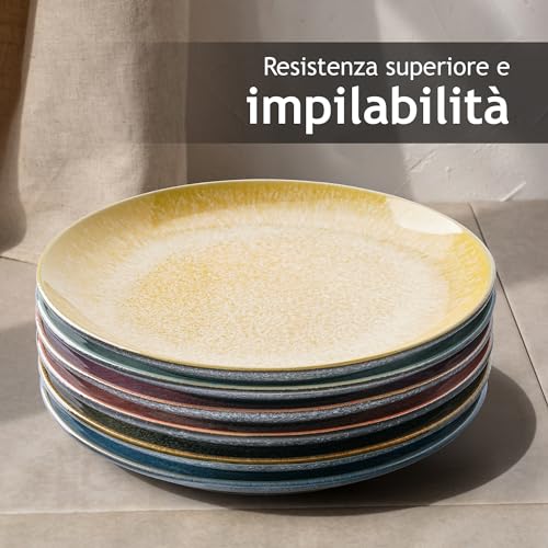 MIAMIO - Set di 6, 21 cm Piatti per la cena, Piatti in ceramica, Piatti da cucina, Set di piatti - Piatti adatti al microonde, al forno e alla lavastoviglie - Collezione Las Palmitas - immagine 6