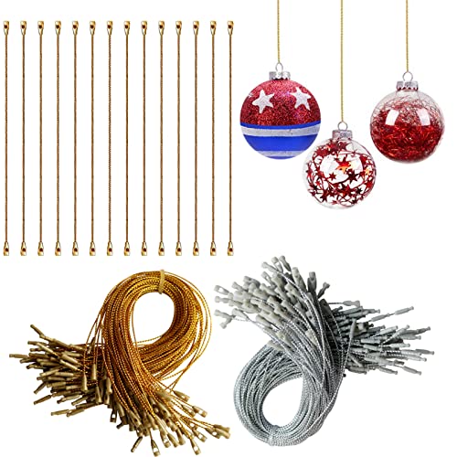 Umzing 200Pcs Silver&Gold Ornament Hooks Ornament Hangers Ribbon Ornament String With Snaps Precut String Hangers Snap Fasteners Rope Hooks For Halloween Christmas Ornaments Price Tag Crafts Gift Tag cover