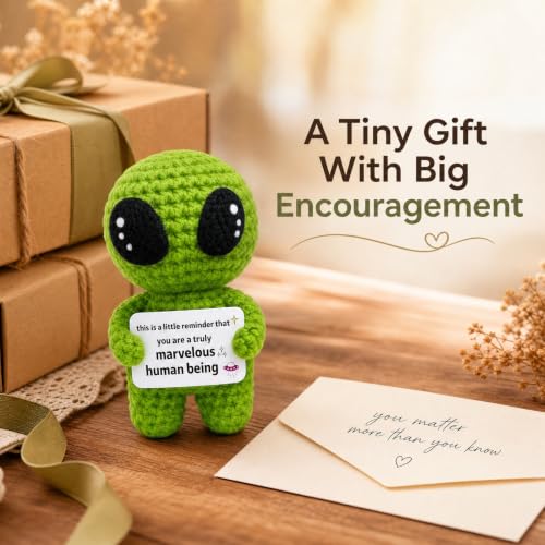 1 Piece Alien Positive Crochet Plush Gift – Emotional Support Stuffed Animal , Handmade PP Cotton Amigurumi for Birthday Gifts for Men, Women, Mom, Dad, Anniversary & Birthday Decorations(Green) - Image 6