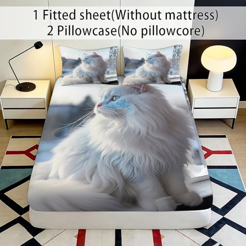 Drap-Housse Chat Blanc Antidérapant Facile à Laver 90x20 - 3