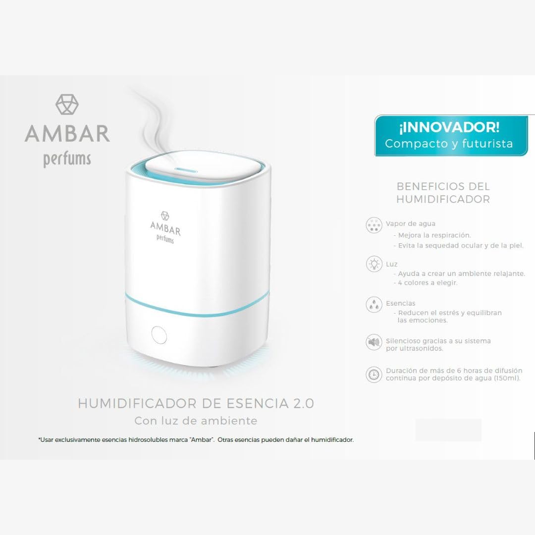 Umidificatore e diffusore di aromi ambra LED, aromaterapia a ultrasuoni, per camera da letto e ufficio, silenzioso, luce ambientale, compatibile con oli essenziali, USB (quadrato)