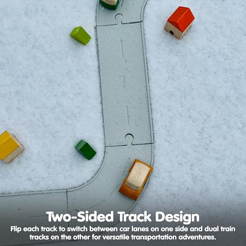 Image of PlanToys Rubber Road & Rail Expansion Tracks Set C Montessori Play Accessory | Imagination, Problem Solving and Creative World Building | Eco Friendly Track Set