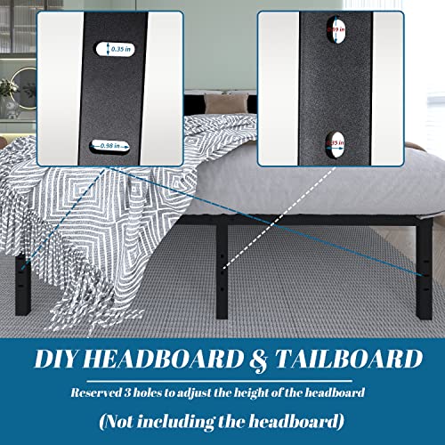 Chezisam Queen Size Bed Frame No Box Spring Needed 14 "High Sturdy Steel Slat Bed Base Heavy Duty Platform Bed Under-Bed Storage Space, Easy Assembly,Non-Slip and Noiseless,Black - Image 4