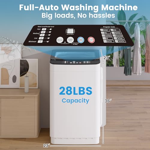 Image of VCJ Portable Washing Machine, 28 Lbs Full-Automatic Portable Washer with 10 Wash Cycles, 24 H Delays, LED Display, Electric Laundry Machine for Apartment, RVs, Dorms
