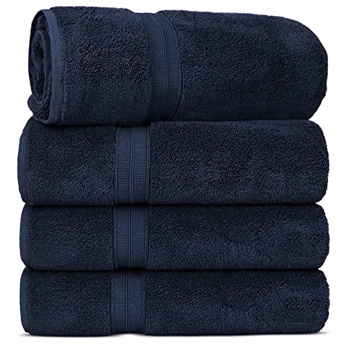 Towel Bazaar Soft & Absorbent Premium Cotton Turkish Towels (Navy Blue, 4-Piece Bath Towels)
