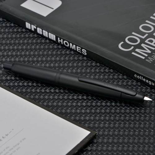 Image of Jinhao 10 Press Fountain Pen with Box, Matte Black Retractable Fine Nib with Converter Set (Black Clip)