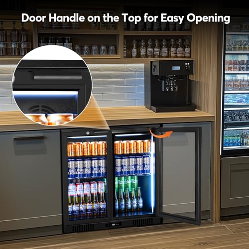 Image of Back Bar Cooler Undercounter Beverage Refrigerator with Glass Door, Commercial Display Fridge for Beer Drink Soda with Temperature Control, 7.2Cu. Ft. Large Capacity, Black