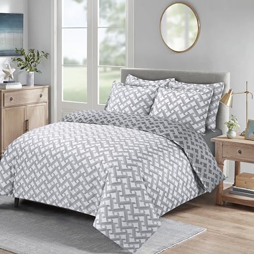 Majestic Giftware Madison Linen 8-Piece Full Size Duvet Bedding Set (BL107-F) | Diamond Braid Dark Gray 300 TC Cotton Sateen Durable & Washable | 2 Fitted Sheets, 2 Duvets, 4 Pillowcases
