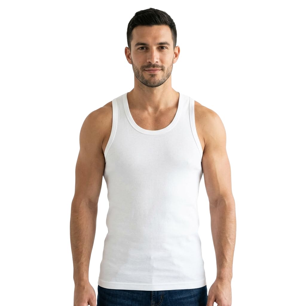Men's Cotton Vest White Bio-Washed Breathable Label-Free Extended Length Sleeveless Innerwear XS-2XL-image-11