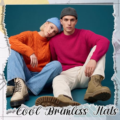 Image of SATINIOR 2 Pieces Brimless Hats for Men Adjustable Docker Cap Casual No Brim Hat Rolled Cuff Sailor Skullcap
