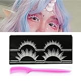 White False Eyelashes With Eyelashes Comb, Halloween Colorful Eye lashes Extension Tools Cosplay...
