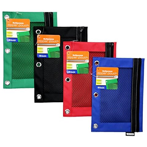 Bazic - Estuche para lápices con 3 anillas con ventana de malla, los colores pueden variar (803) (2 unidades) Cover