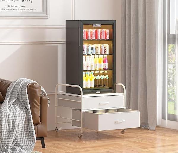 EazeHome Mini Fridge Stand, Fridge Stand with Storage, 2 Drawer Fridge Cart, Organizer Unit for Mini Fridge, Fridge Stand Table, Mini Fridge Table with Swivel Wheels,White by EazeHome - Used condition - US$58.50