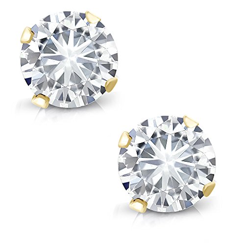 14K Yellow Gold Forever Classic Created Moissanite from Charles & Colvard Women Stud Earrings (0.66 Cttw, Round 4.5MM)
