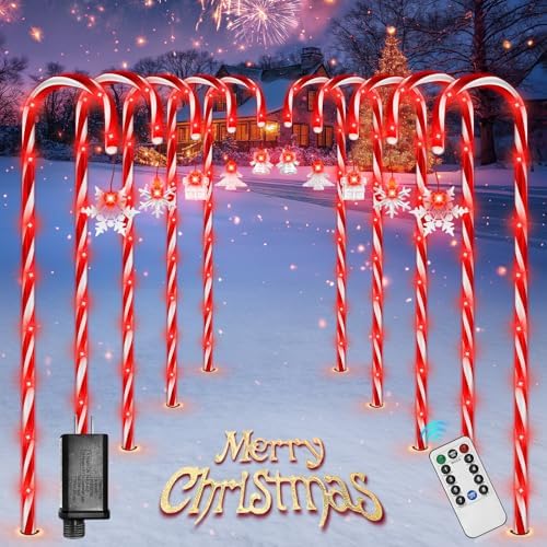 Christmas Candy Cane Lights Outdoor, 10 Pack 110Led 41inch Large Christmas Decorations Pathway Lights with 8 Modes for Xmas Tree Patio Garden Yard Lawn Holiday Party Walkway Decor
