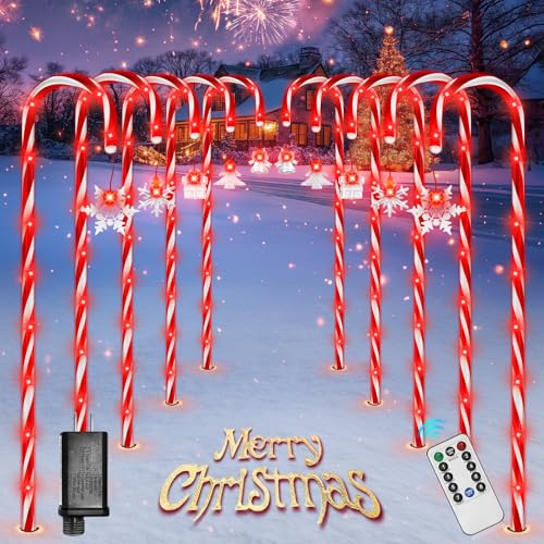 Christmas Candy Cane Lights Outdoor, 10 Pack 110Led 41inch Large Christmas Decorations Pathway Lights with 8 Modes for Xmas Tree Patio Garden Yard Lawn Holiday Party Walkway Decor