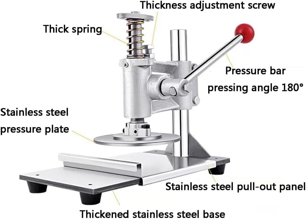 Pressa per impasto per pizza manuale, Pressa per impasto per pizza in acciaio inossidabile, Spessore regolabile per la casa, Pressa per tortilla per tortillas per pizza commerciale o familiare 14cm