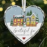 HJLLOQR Weihnachtsschmuck für Nachbarn 2025, Geburtstagsgeschenke für Nachbarn, Freunde, Frauen, Männer, Nachbarn, Weihnachtsgeschenk, herzförmiges Glasornament A03