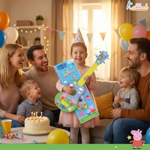 Image of Hasbro Peppa Pig Theme Guitar (Big) Interactive Sounds, Birthday Present Musical Instrument for Kids | Fun & Educational Toy for Kids | Safe, Engaging & Interactive Play