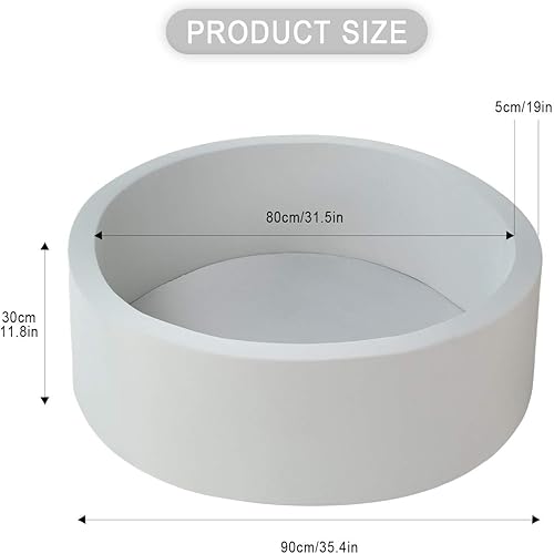 Miniatura 7 de Pozo de bolas suave para niños pequeños, 35 x 12 pulgadas con funda extraíble, esponja de memoria para interiores, hoyo redondo sin bolas, gris claro
