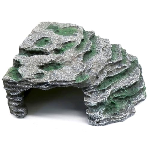 Large Reptile Hide Shale Scape Step Ledge, Reptile Cave Hideout, Bearded Dragons Accessories, Basking Rocks for Bearded Dragons (Large-B-11.8 * 9.8 * 5.3)