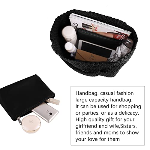 Image of Woven Tote Bag for Women Retro Handwoven Shoulder Travel Handbag Large Capacity Hobo Vegan Leather Bags with Purse