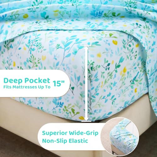 Image of Mooreeke Cozy Floral Leaf Microfiber Printed Full Sheet Set