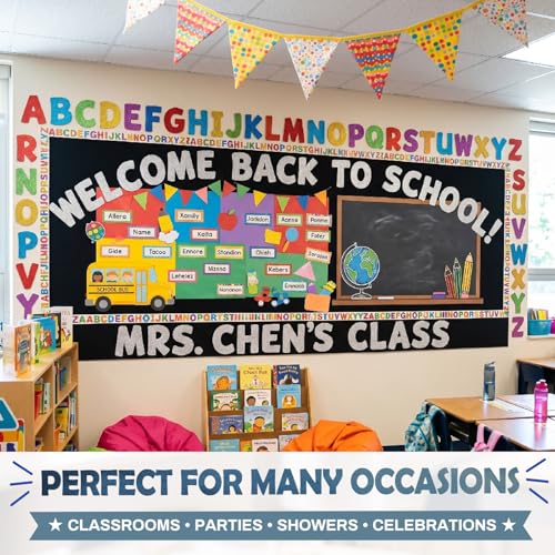 Image of Colarr 216 Pcs 7 Inch Glitter Bulletin Board Letters Large for Classroom Alphabet Punctuation Symbol Cutout Die-Cut Poster Letter with Adhesive Dot School Party Holiday Decor Display(Silver)