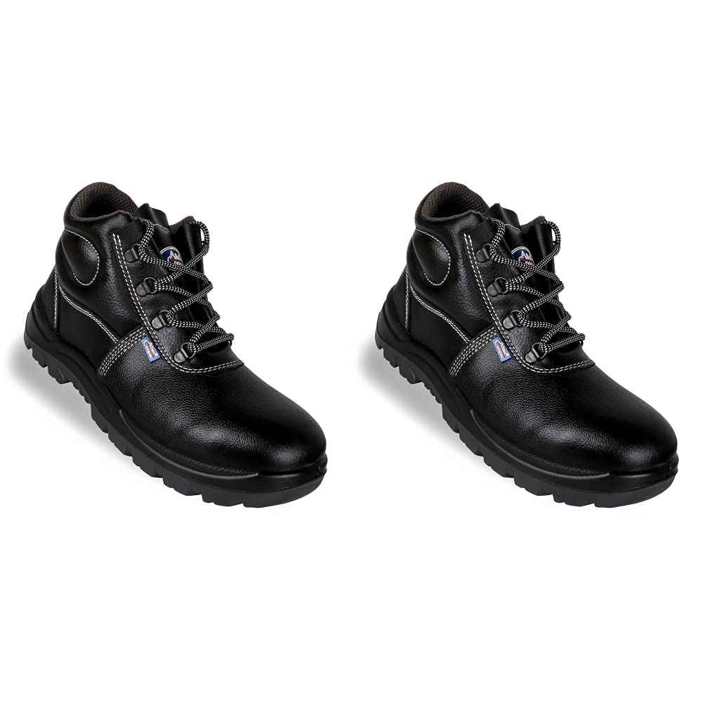 Allen Cooper 1008 Hi-Ankle Men's Safety Shoe, Size-8 UK, Black-Grey (Free Socks)-image-46