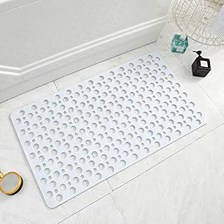 Non Slip Bath Mat Anti Mould Shower Mats TPE Bathroom Bathtub Mat Floor Shower Mats Anti Slip Antibacterial with Suction Cups & Drainage hole Perfect for Everyone Safety White 16.9" x 29.5"/43 x 75cm
