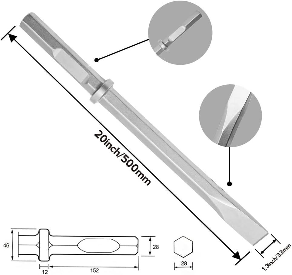 Monkey King Bar- Long 20 Inch Hex Chisel Bit- Flat Chisel Bit Ideal for Removing Masonry- Round Hex & Spline Hammer Steel