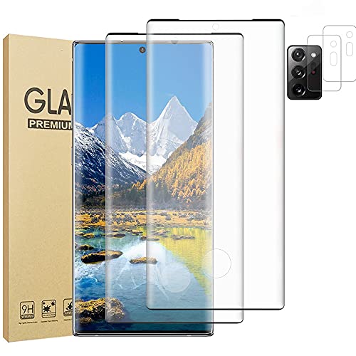 [2 +2 Pack] Galaxy Note 20 Ultra Screen Protector + 2 Pack Camera Lens Protector [9H Hardness][Fingerprint Unlock] [HD Clear] 3D Curved Tempered Glass Film For Samsung Galaxy Note 20 Ultra 5G(6.9")