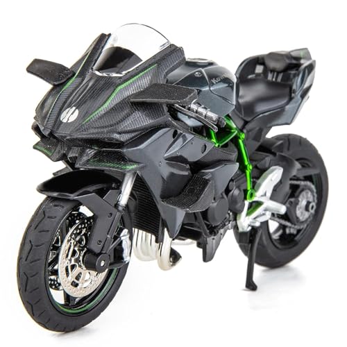 Image of Tarak 1:18 Ninja H2R Motorcycle Model, DieCast Model Motorcycle, Suspension and Free Roller Bike Toy for Kids Collection Die-cast Model Bike (Black)