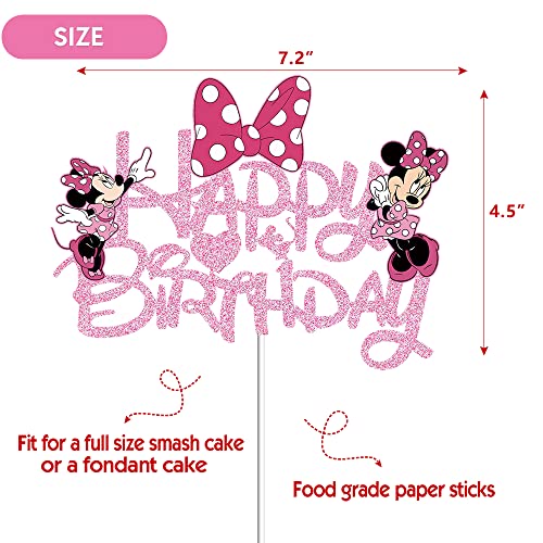 Pink Mouse Birthday Cake Topper, Glitter Pink Bow Mouse Happy Birthday Cake Decoration For Pink Mouse Baby Shower Girl Birthday Party Supplies #TOP3