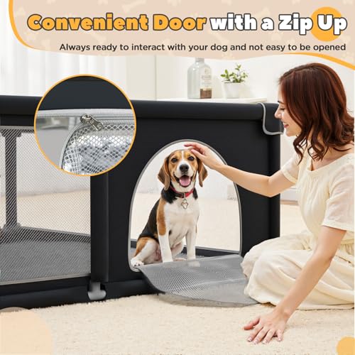 127x127x66 cm Welpengehege Mit Tür, Hundespielgehege Für Welpen Oder Kleine Hunde, Stabiles Sicherheitszaungehege Mit Dickem Stoff, Robustem Nylonnetz, Maschinenwaschbar