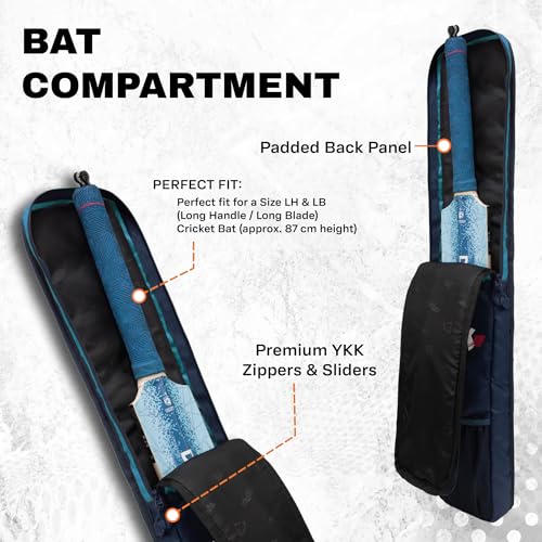 Image of WHACKK Hayden Cricket Bat Cover Polyester Material, Premium Full Size Cover for Wooden and Plastic Bats with Heavy Duty Stitched Strap - Made in India (Blue)