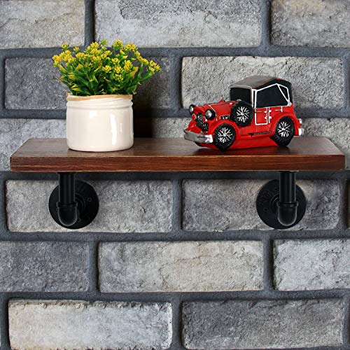 HouseAid Steel Pipe Shelf Bracket (2 Pack), Industrial Pipe Bracket for Wood Floating Shelf, Heavy Duty Iron Rustic Pipe Decor, Vintage Style, Matte Black (Shelf Not Included)