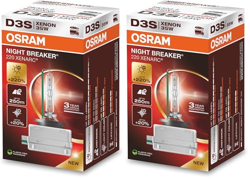 Osram XENARC NIGHT BREAKER 220, D3S, +220% mehr Helligkeit, Xenon-Scheinwerferlampe, 66340XN2, Faltschachtel (1 Lampe) (Packung mit 2)